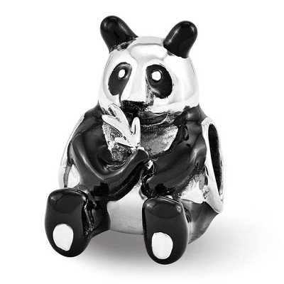 Black Bow Jewelry Black Enamel Panda Bead Charm in Antiqued Sterling Silver
