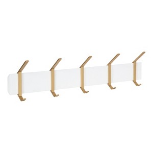 30"x6"x7.25" Rossmore Wood and Metal Hooks White - Kate & Laurel All Things Decor: Modern Wall-Mounted Storage - 1 of 4