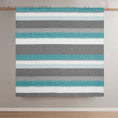 Aqua and Grey Reversible Microfiber Full Bedding Set