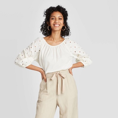 eyelet peasant blouse