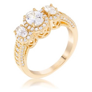 Slickblue 3-Stone Oval Cut CZ Engagement Ring for Women, Gold or Silver Finish, Clear or Garnet Stones, Sizes 5-10 - 1 of 1