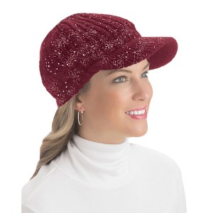 Collections Etc Lurex Cable Knit Beanie Hat with Visor Brim - Stylish Winter Accessories for Warmth - 1 of 3