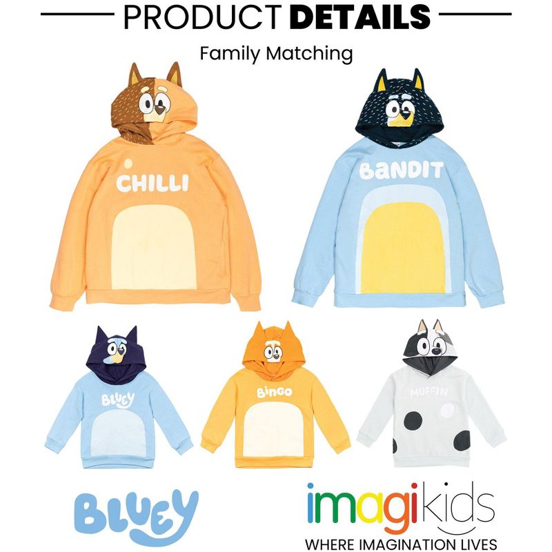 Bluey Bingo Dad Mom Fleece Matching Family Cosplay Pullover Hoodie Infant to Little Kid, 4 of 9