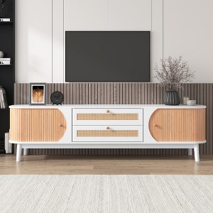 Modern TV Stand with Ample Storage Space and Cable Management for TVs Up to 75-inch - Natural+White - 1 of 4