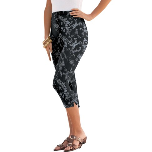 Roaman's Women's Plus Size Essential Stretch Capri Legging, 12 - Black Acid  Tie Dye