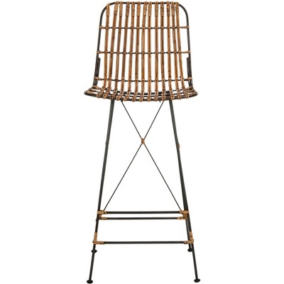 Luxuriant 43'' Natural Brown & Black Metal Wicker Bar Stool - Set of 2