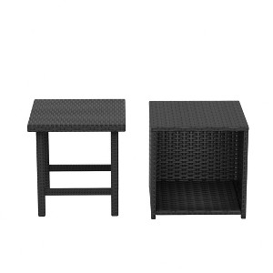 WestinTrends Coastal 2-Piece Wicker Outdoor Storage Ottoman and Square Side Table Set - 1 of 4