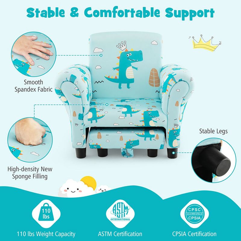 Tangkula Kids Upholstered Sofa w/Cute Patterns Footstool Ergonomic Backrest Armrests Blue, 5 of 9