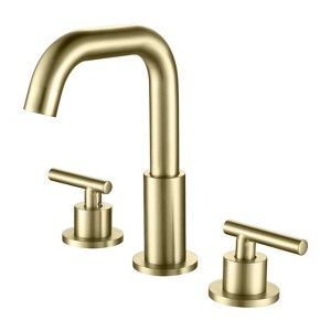 Cobbe Double Handle Bathroom Sink Faucet 3-Hole 8-Inch Widespread Faucet with 360-Degree Swivel Spout Brushed Gold - 1 of 4
