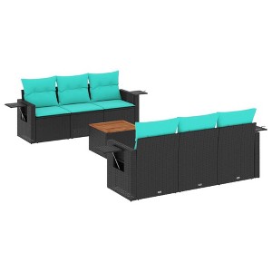 vidaXL 7 Piece Patio Sofa Set with Cushions Black Poly Rattan - Black - 1 of 4
