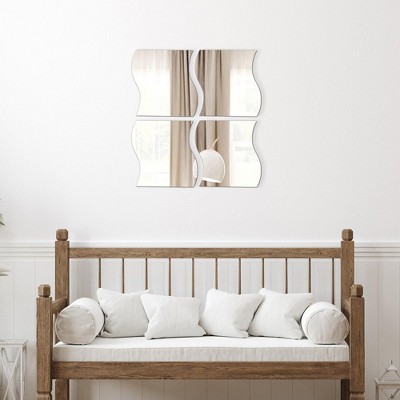 Evideco French Home Goods Set of 4 Large Decorative Self-Adhesive Mirrors, Available in 3 Shapes – Perfect for Modern Wall Decor in Any Room