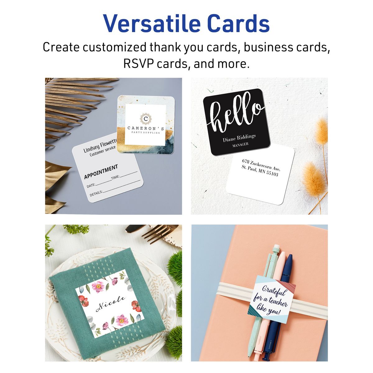 Avery Matte White Square Cards, 2" x 2" Square Rounded Corners - thumbnail 3