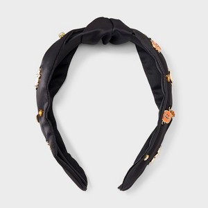 Halloween Ghost and Pumpkin Charm Top Knot Headband - Black - 1 of 4