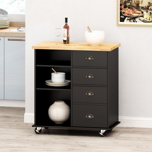 4 Storage Drawers Kitchen Island Utility Storage Cart with wheels-Christopher Knight Home - 1 of 4