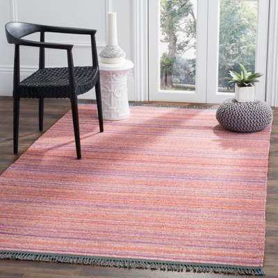 Handmade Purple and Rust Wool Flat Woven Area Rug, 5' x 8'