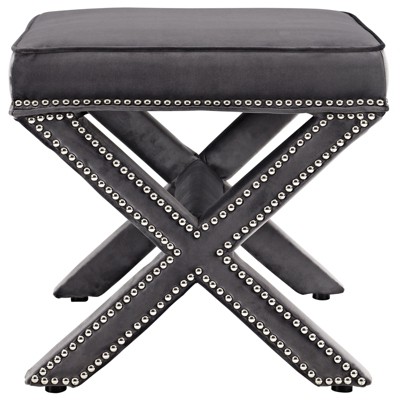 Elegant Gray Velvet Rivet Bench with Nailhead Trim