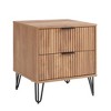 Gulches Golden Brown 2-Drawer Fluted Nightstand, Modern Glam MDF Side Table with Gold Metal Legs/Handles, Tool-Free "Snap It" Assembly for Bedroom - 3 of 4