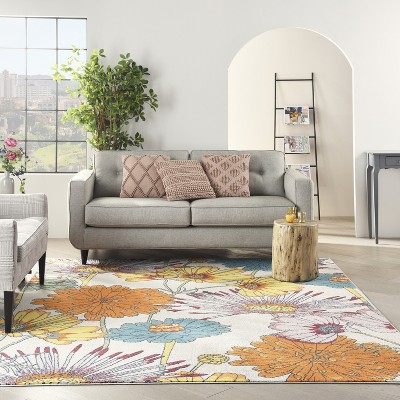 Allur Blossom Ivory Multicolor 8' x 10' Synthetic Easy-Care Area Rug