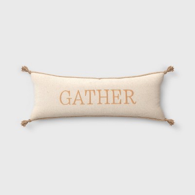 Oversized Gather Embroidered Lumbar Throw Pillow Cream - Threshold™