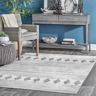 Gray Stripe Reversible Synthetic Rectangular Area Rug
