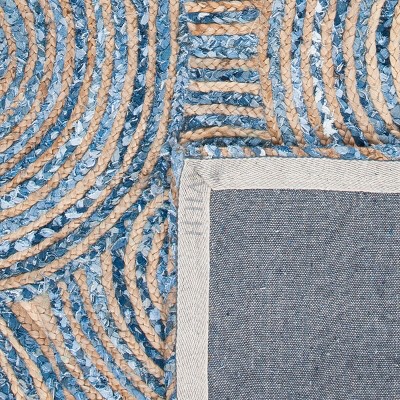 Blue and Beige Hand-Knotted Geometric Cotton Rug, 4' x 6'