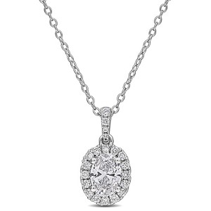 EVERLY JEWELRY | Sterling Silver 1 CT TGW Oval and Round-Cut Lab-Grown Diamond Halo Pendant with Chain, 17-inch - 1 of 4
