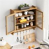 LunaLulinlk 24.8''Glass Door Vintage Double Door Wall Cabinet With Three Tiers of Storage With Towel Rack - 3 of 4