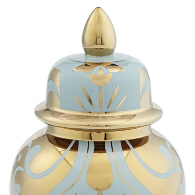 Whittier Gold and Sage Porcelain Ginger Jar with Lid