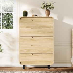 Drawer Dresser, Wooden Chest of Drawers with Anti-Tip Kit, Rounded Corners & Metal Legs for Living Room, Bedroom, Natural Wood Color - 1 of 4