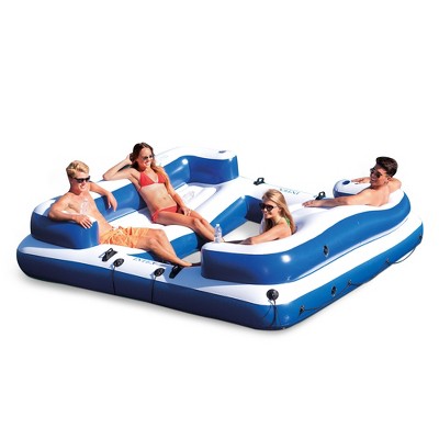 Intex 58293EP Oasis Island Inflatable Giant 5 Person Lake Floating Lounge Raft with Backrests, Armrests, 4 Cup Holders, and Rope Ladder