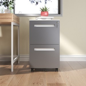 Ridstar Lockable All-Steel Metal Storage Cabinet with 360° Swivel Casters & Dual Drawers for Home & Office-Gray - 1 of 4