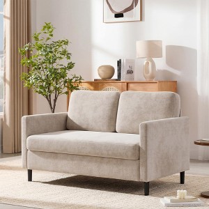 51 Inch Loveseat Sofa, Small Teddy Fabric Couch with Tool-Free Assembly ...