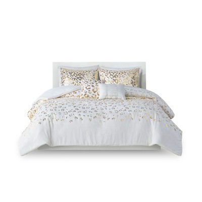 Gracie Mills Amos Gold Leopard Metallic Duvet Cover Set