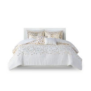 Gracie Mills Amos Gold Leopard Metallic Duvet Cover Set - 1 of 4