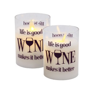 LumaBase Battery-Operated LED Glass Candles with Flickering Flame, Life is Good - Set of 2 - 1 of 4