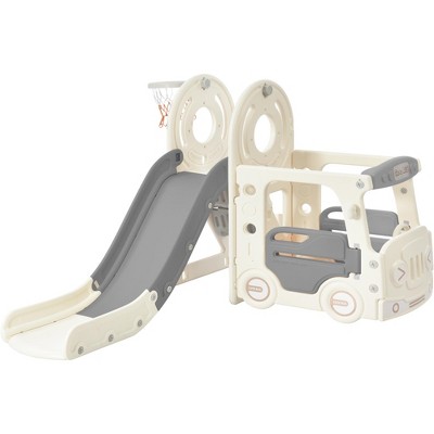 Garvee Toddler Slide Swing Set With Bus Play Structure Freestanding Climber Swing Playset With Basketball Hoop For Boys Girls Birthday Xmas Gifts