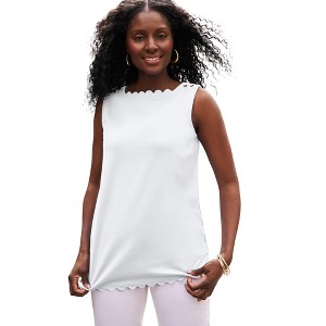 Jessica London Women's Plus Size Sleeveless Scallop Boatneck Tee - 1 of 2