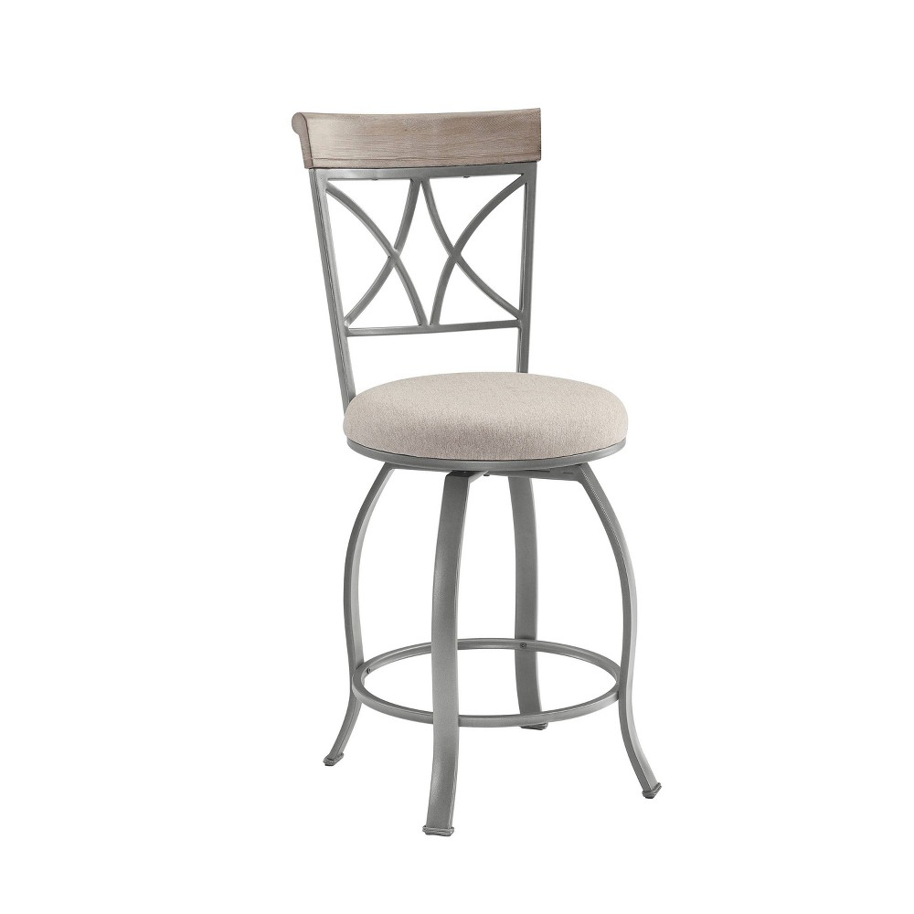 Photos - Storage Combination Carter Swivel Metal Upholstery Counter Height Barstool Pewter - Powell