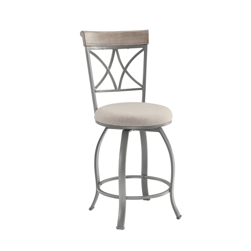 Photos - Chair Carter Swivel Metal Upholstery Counter Height Barstool Pewter - Powell