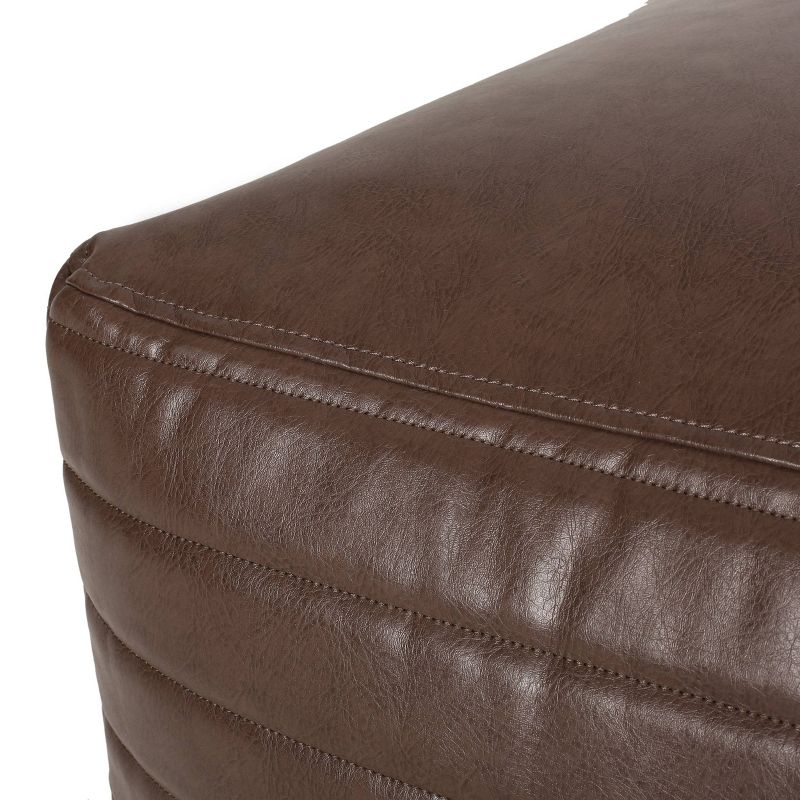 Baddow Contemporary Faux Leather Channel Stitch Rectangular Pouf - Christopher Knight Home, 4 of 8
