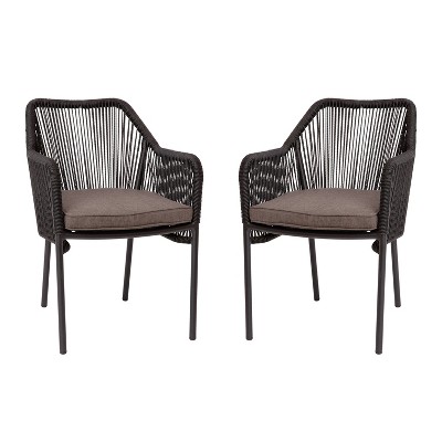 Merrick Lane Outdoor Furniture Sets 2 Piece Black All Weather Woven Patio Chairs With Gray Cushions