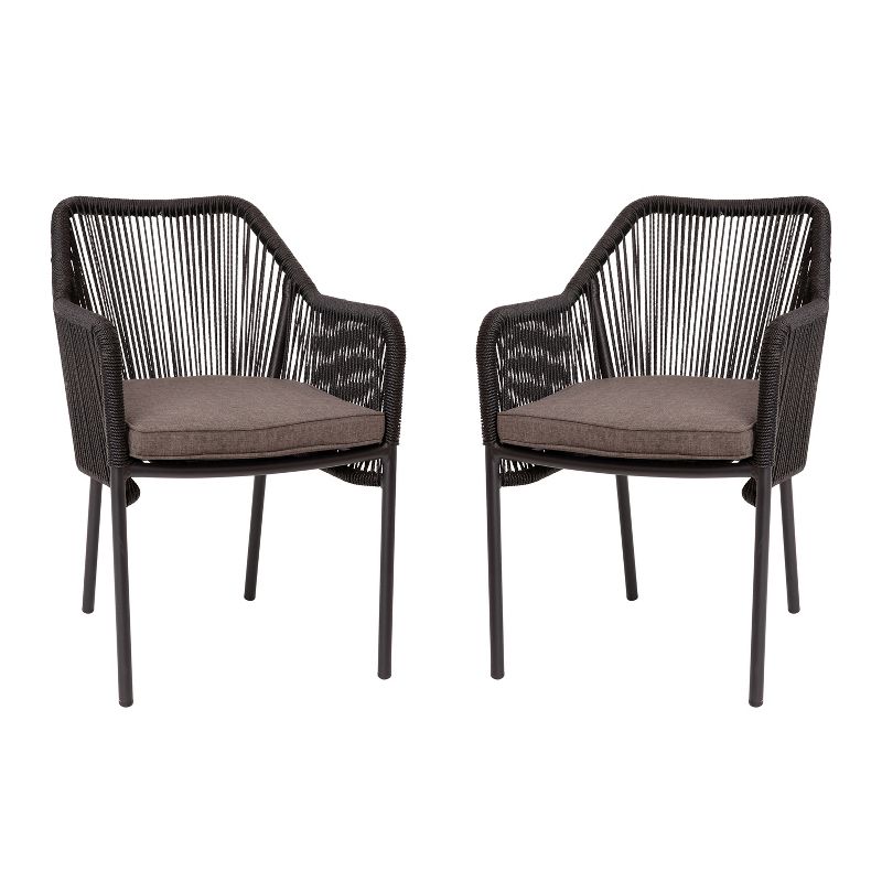 Flash Furniture Kallie Set of 2 Aluminum Framed Stackable All-Weather Woven Club Chairs with Rounded Arms & Zippered Seat Cushions, 1 of 15