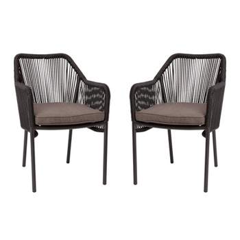 Flash Furniture Kallie Set of 2 Aluminum Framed Stackable All-Weather Woven Club Chairs with Rounded Arms & Zippered Seat Cushions