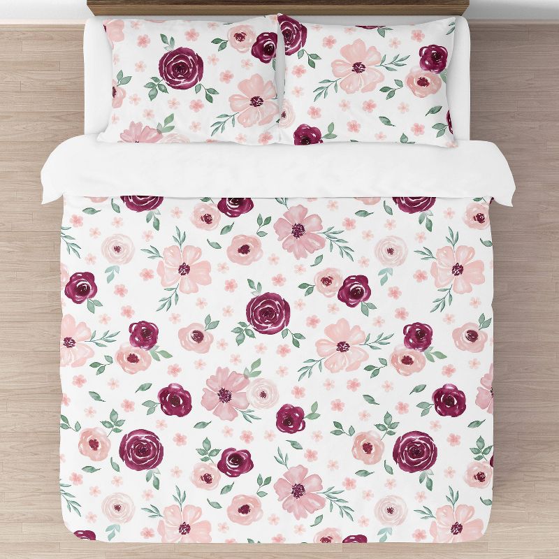 Watercolor Floral Bedding Set Burgundy Wine/Pink - Sweet Jojo Designs, 4 of 8