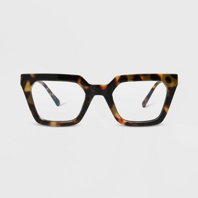 Women's Blue Light Filtering Tortoise Shell Print Rectangle Glasses - A New Day™ Brown
