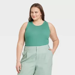 Women's Plus Size Ribbed Tank Top - A New Day™ Teal Green 4X
