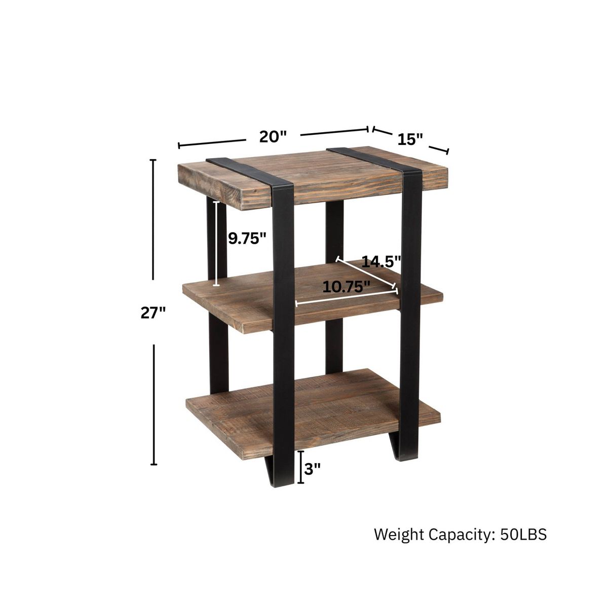 20" Modesto 2 Shelf Solid Wood and Metal End Table - Alaterre Furniture: Industrial, Rustic Design - thumbnail 8