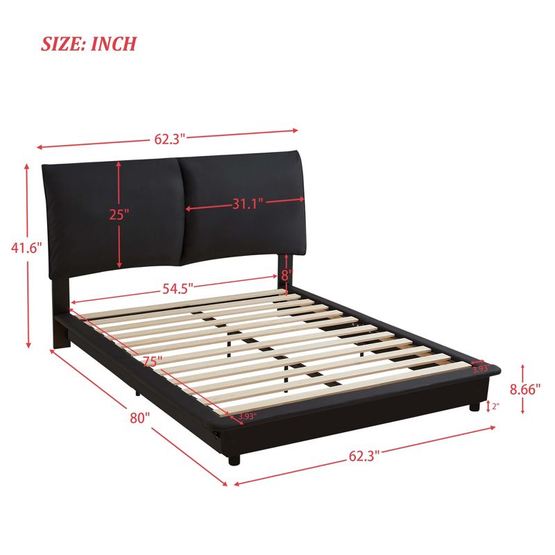 Full/Queen Size Upholstered Platform Bed with Sensor Light and Ergonomic Design Backrests - ModernLuxe, 3 of 11