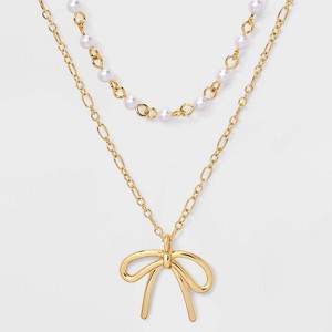 14/16" Acrylic Pearl & Bow Necklace Set 2 pc - Wild Fable™ Gold - 1 of 3