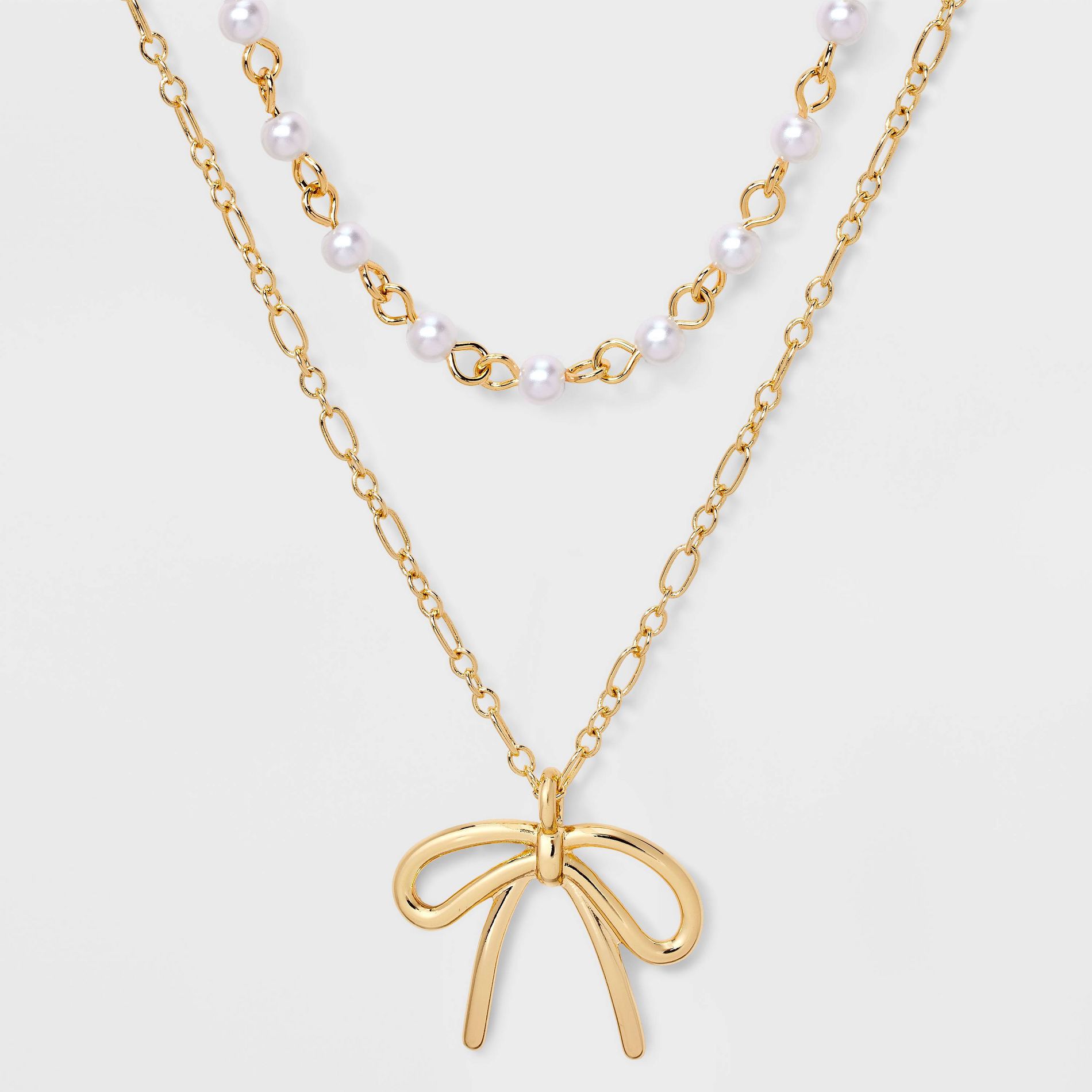 14/16" Acrylic Pearl & Bow Necklace Set 2 pc - Wild Fable™ Gold